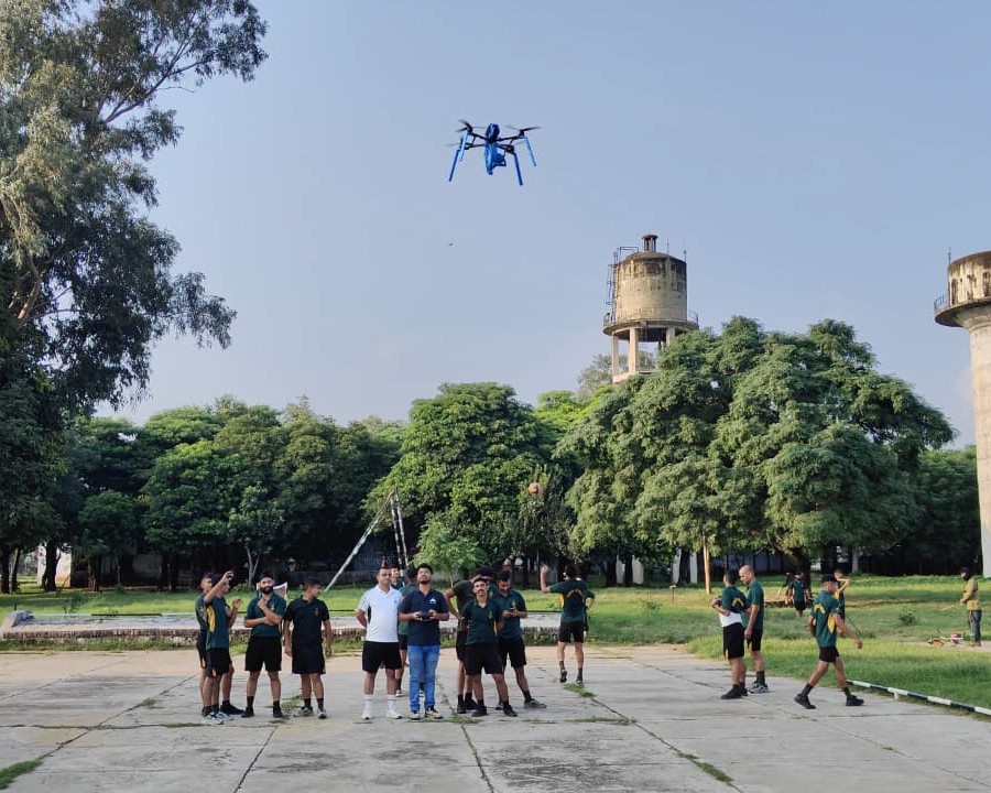 Drone in flight during training